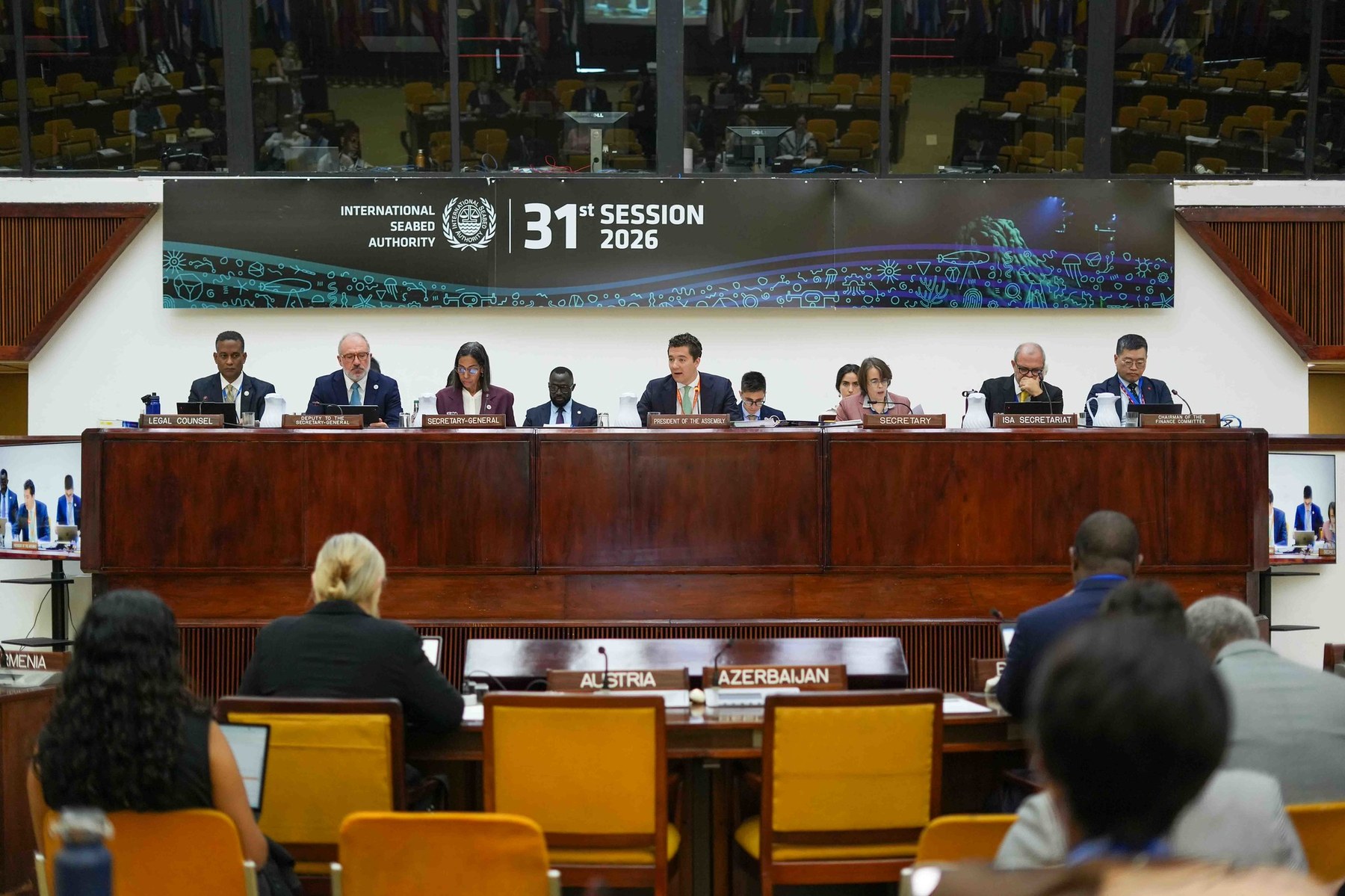 The dais of the International Seabed Authority Assembly during the 31st session in Kingston