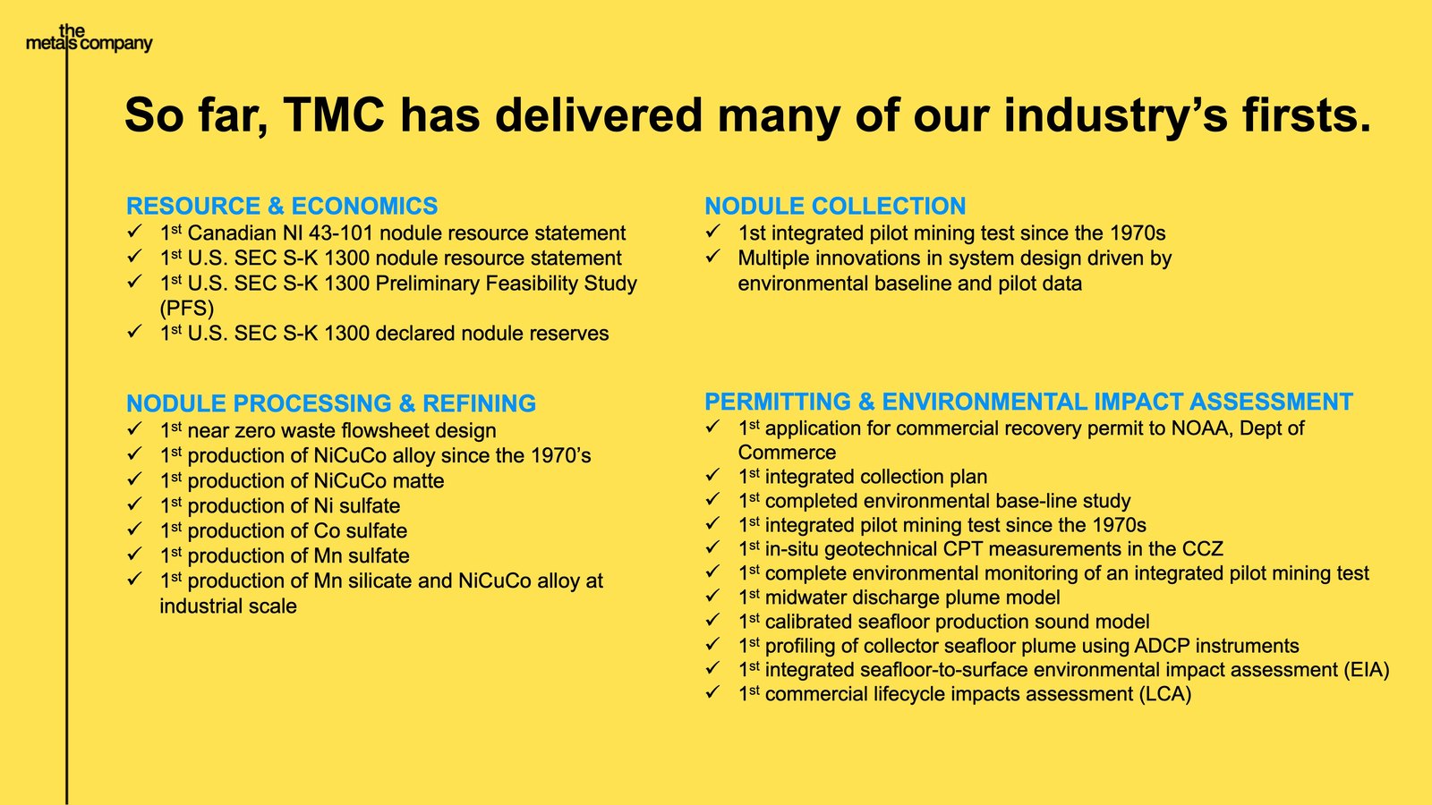 TMC has delivered many nodule industry firsts