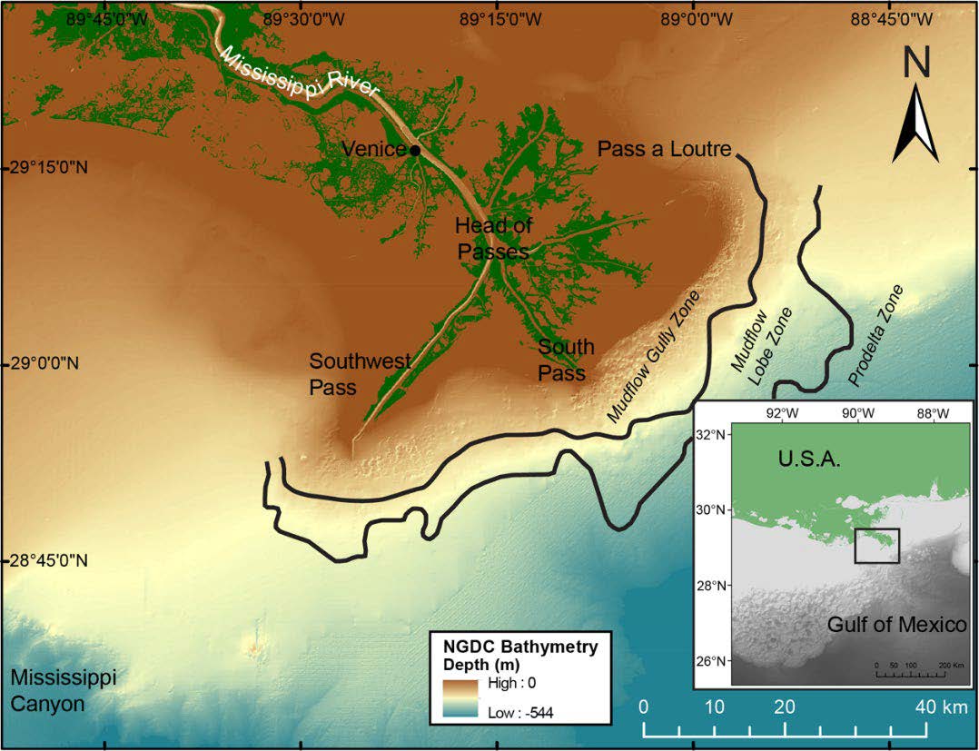 Overview map of the Mississippi River delta