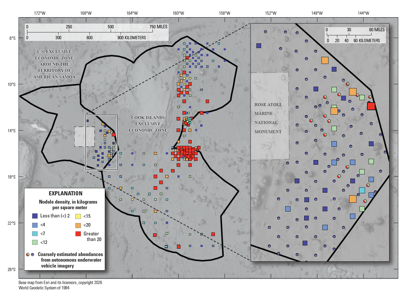 Map of nodule abundances measured in box cores in the Samoa Basin